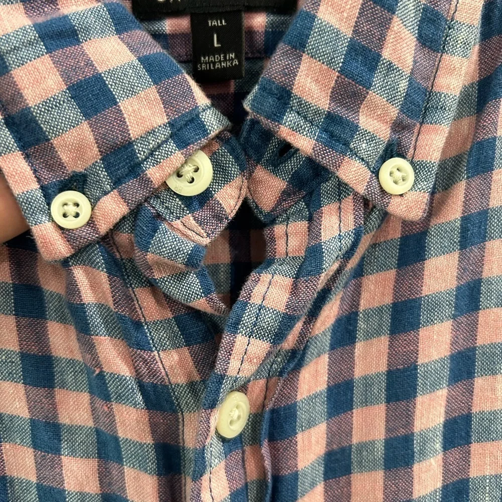 Banana Republic 100% Linen Camden Fit Short Sleeve Shirt Mens Large Tall Plaid
